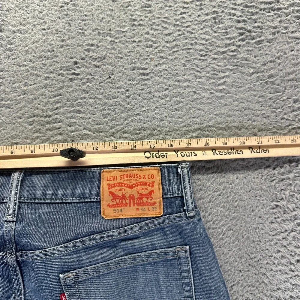 Levi's 514 Jeans Mens 34x32 Blue Cotton Denim Straight Leg Faded Travel Workwear
